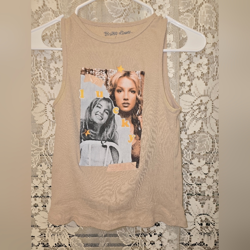 Britney Spears Ribbed Sleeveless Tank Top, Small, Lucky, Y2k